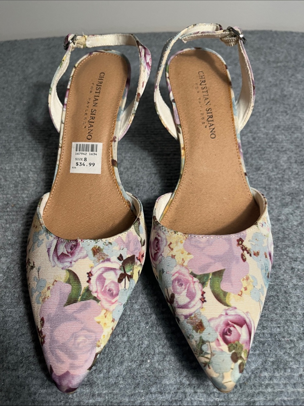 Christian Siriano Pink Floral Pointed Slingback Flats